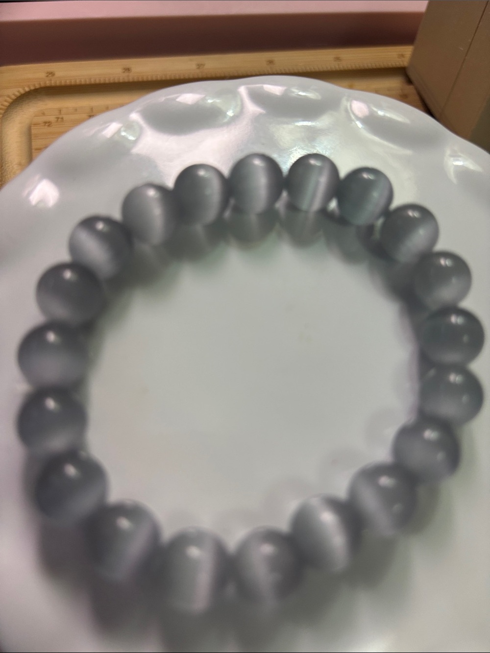 Cat Eye 10mm Dark Gray Beaded Stretch Bracelet - Classic Women's Jewelry